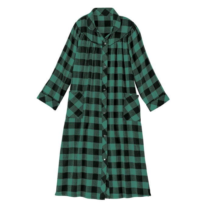 Flannel Snap-Front Duster, Green, large