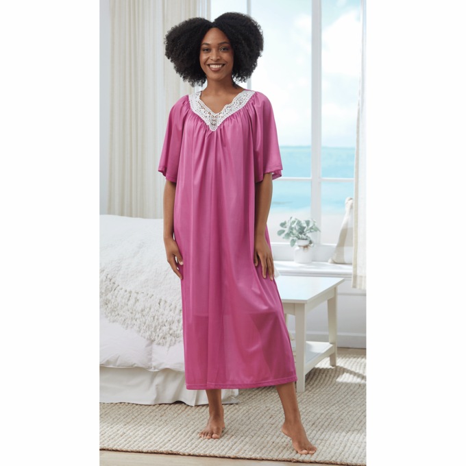 Lace V-Neck Long Nightgown, , large