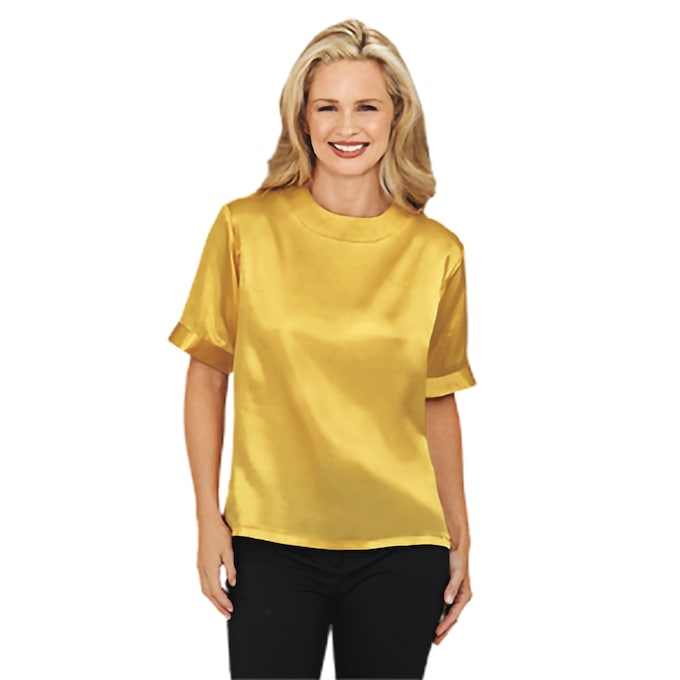 Women's Satin Blouse with Short Sleeves, , large