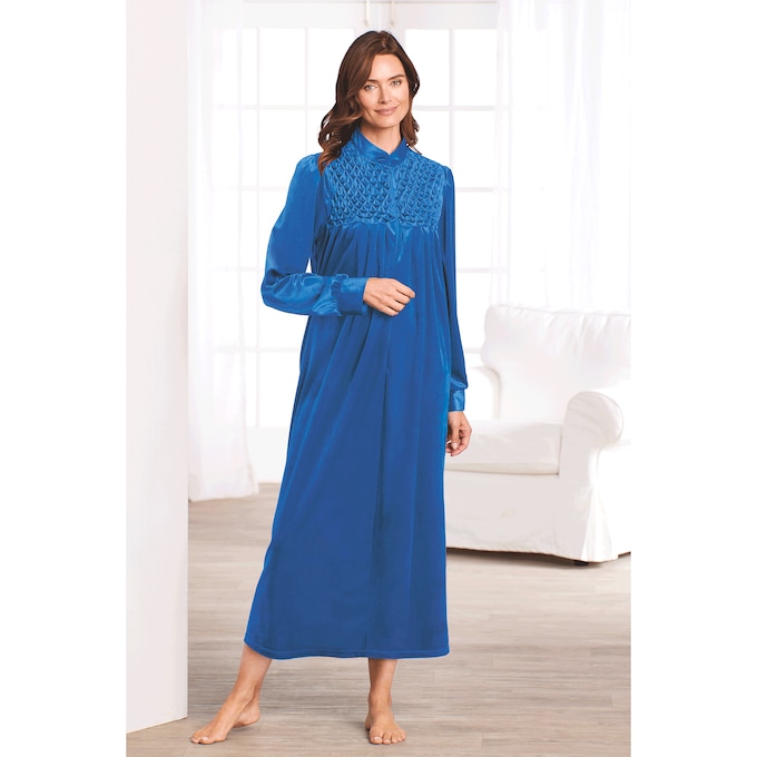 Zip Front Velour Robe, , large