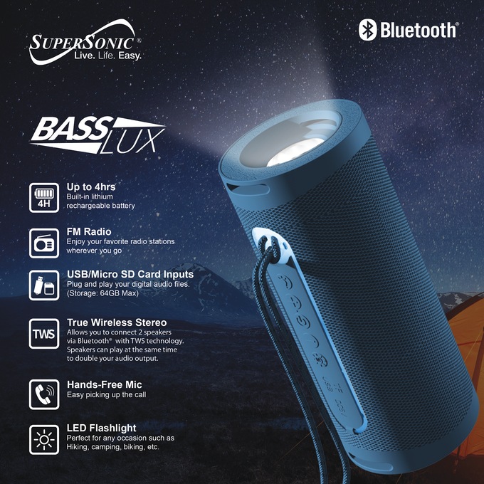 Supersonic Portable Speaker with Flashlight, , large
