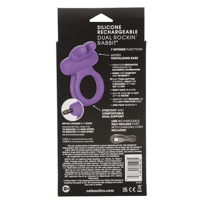 Silicone Rechargeable Dual Rockin' Rabbit Enhancer, , large