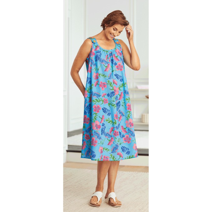 Free-Flowing Shift Dress, Cyan Multi, large