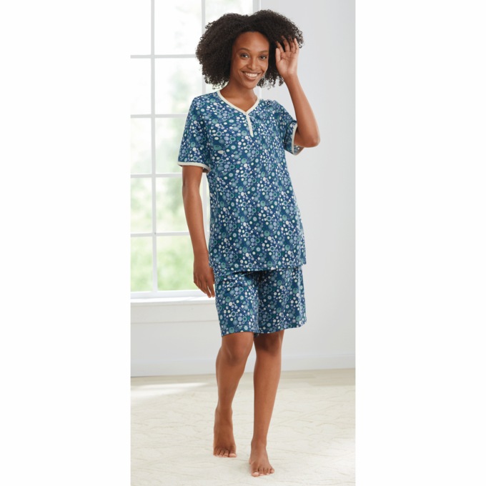 Print Shorty Pajama, Navy Multi Dot, large