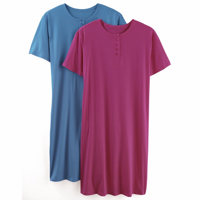 2-Pack Comfort Henley Nightshirt, Fuchsia Parisian Blue, large