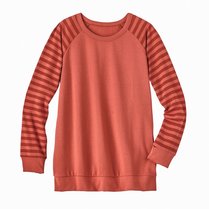 Fleece Sweatshirt with Striped Sleeves, , large