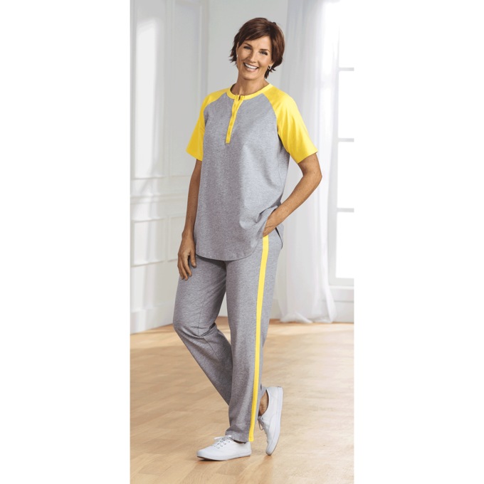 Short-Sleeve Henley Baseball Tunic, , large