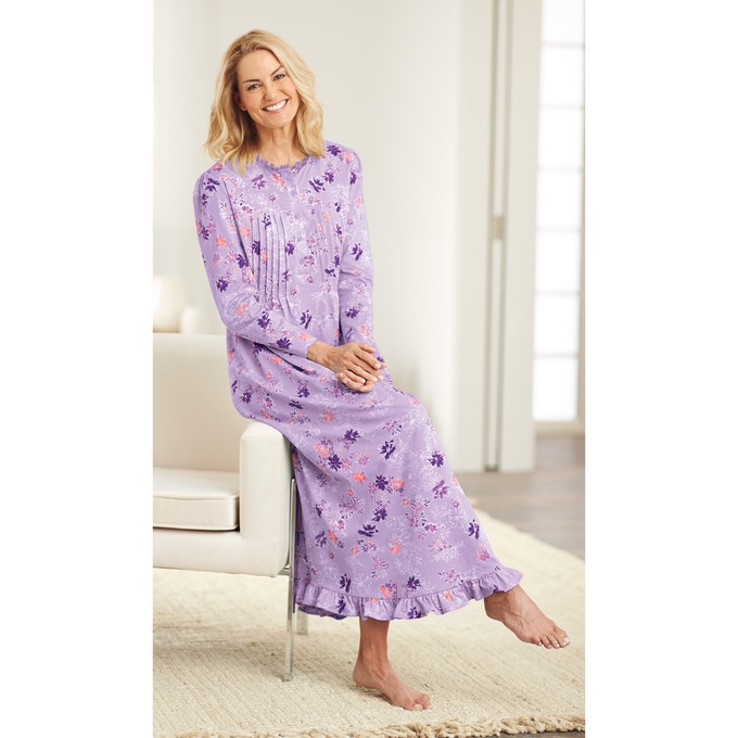 Long-Sleeve Printed Nightgown, , large