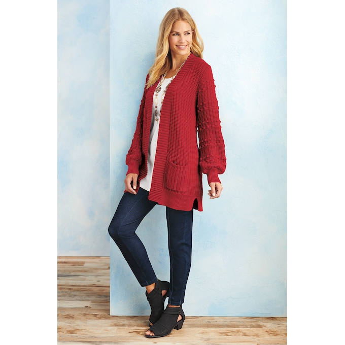 Pom Sleeve Cardigan, , large