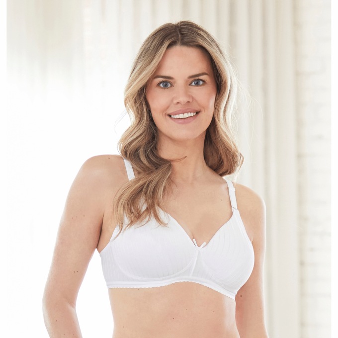 Bestform® Striped Wireless Cotton Bra, White, large