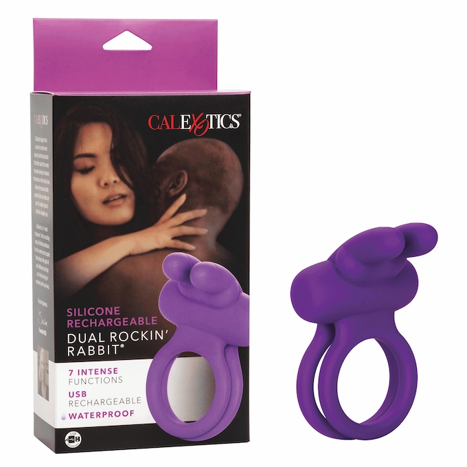 Silicone Rechargeable Dual Rockin' Rabbit Enhancer, , large