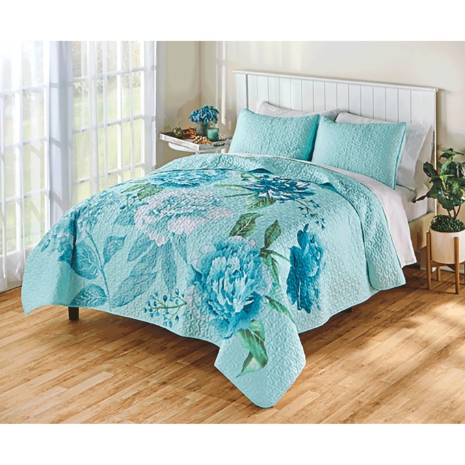 Bouquet Quilt Set, Teal, large