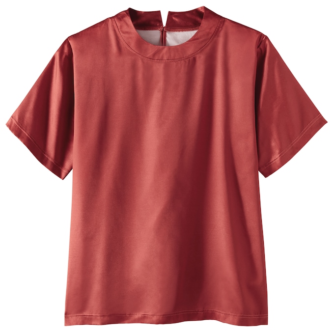 Women's Satin Blouse with Short Sleeves, , large