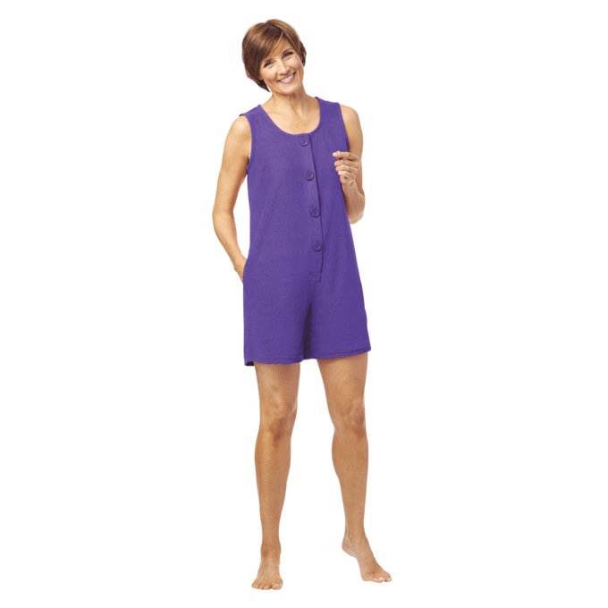 Button-Front Terry Romper, , large