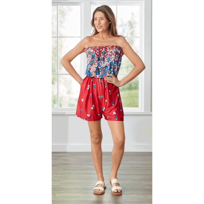 Border Print Romper, , large