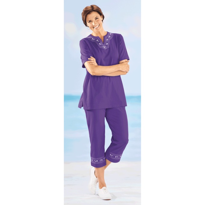 Embroidered Capri Set, , large
