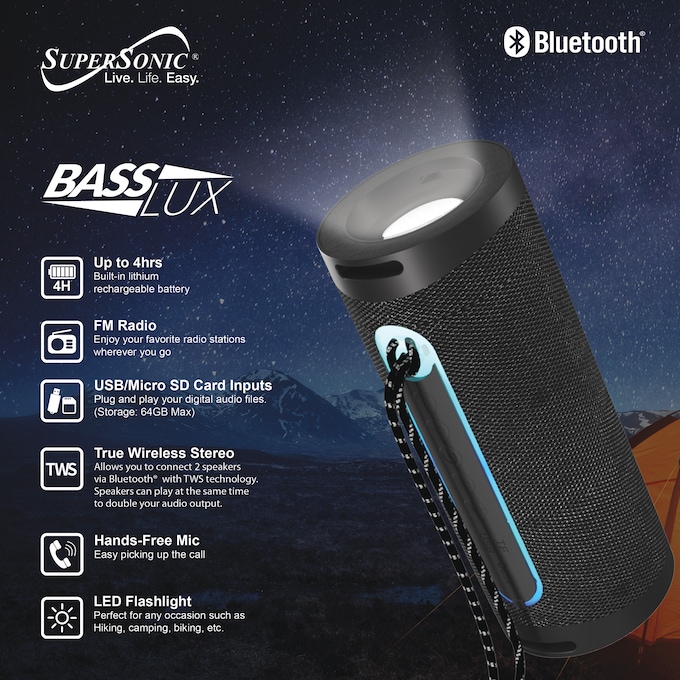 Supersonic Portable Speaker with Flashlight, , large
