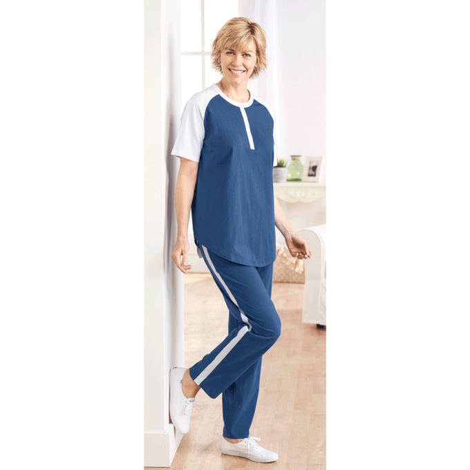 Short-Sleeve Henley Baseball Tunic, , large