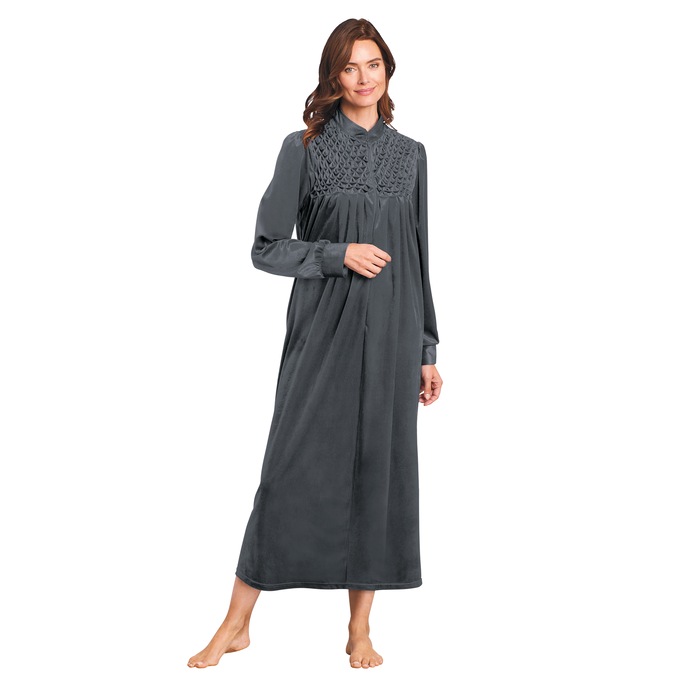Zip Front Velour Robe, , large
