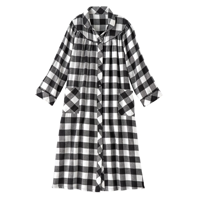 Flannel Snap-Front Duster, Black, large